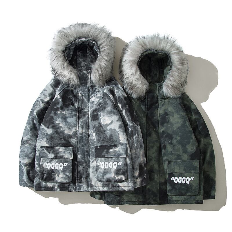 【新作】【送料無料】 Road Vintage Loose Large Size Hooded Mountain Carved Fur Collar Cotton Padded Coat Couple Male-Alibaba コットン 大きめサイズ ビンテージ hip6-161193047401249