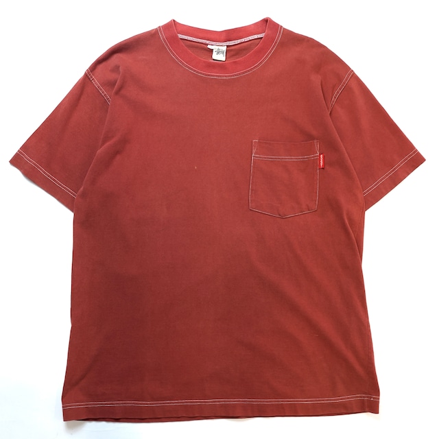 90S STUSSY  WHITE STITCH POCKET TSHIRT