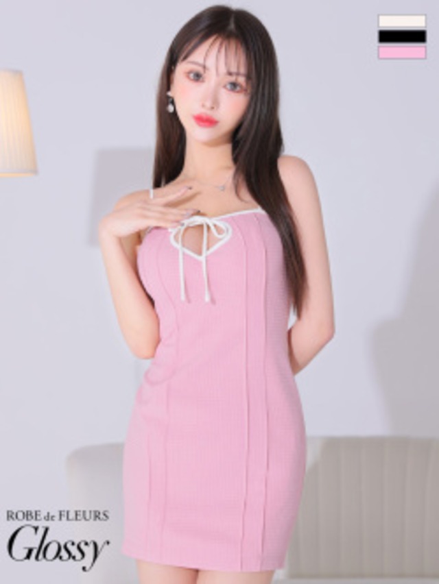 ♡お客様専用【XSサイズあり】Vカット×センターリボンストレッチミニキャミキャバドレス(GL3704)