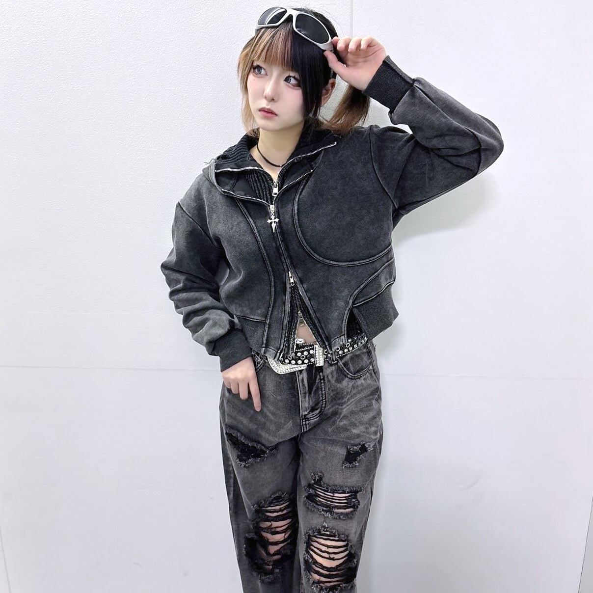 WAVE CUTピグメントショート丈ZIPパーカー | VOLCAN&APHRODITE 