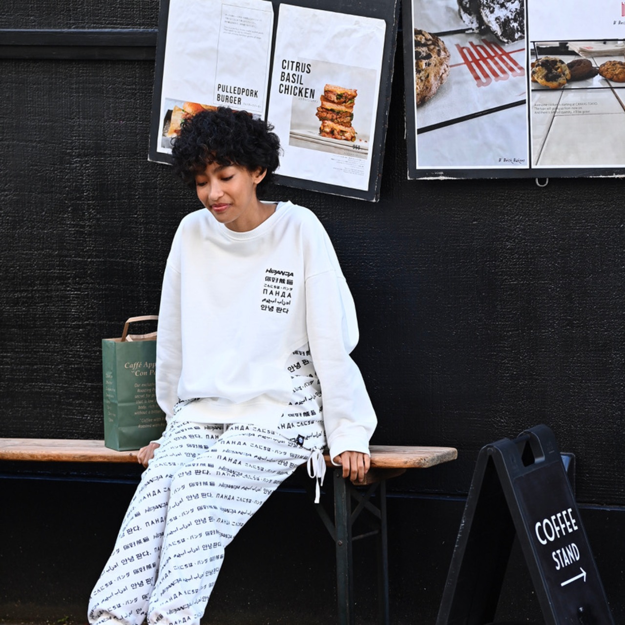 【HIPANDA】2519レディース クルーネック スウェット トレーナー WOMEN'S CREW NECK SWEAT SHIRT / WHITE・BLACK