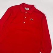 70s 80s CHEMISE LACOSTE シュミーズ ラコステ 文字ワニ 鹿の子長袖 ポロシャツ 42/レッド メンズ