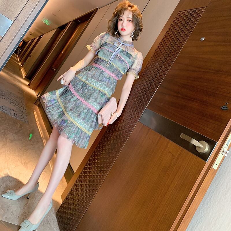 スタンダードプリントウェストスカート ドレス スプリング レトロ 春物 MIUCO87960906277