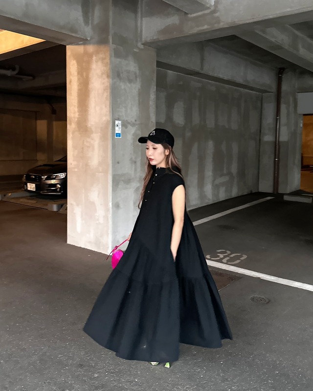 コットンティアードロング op ／Black