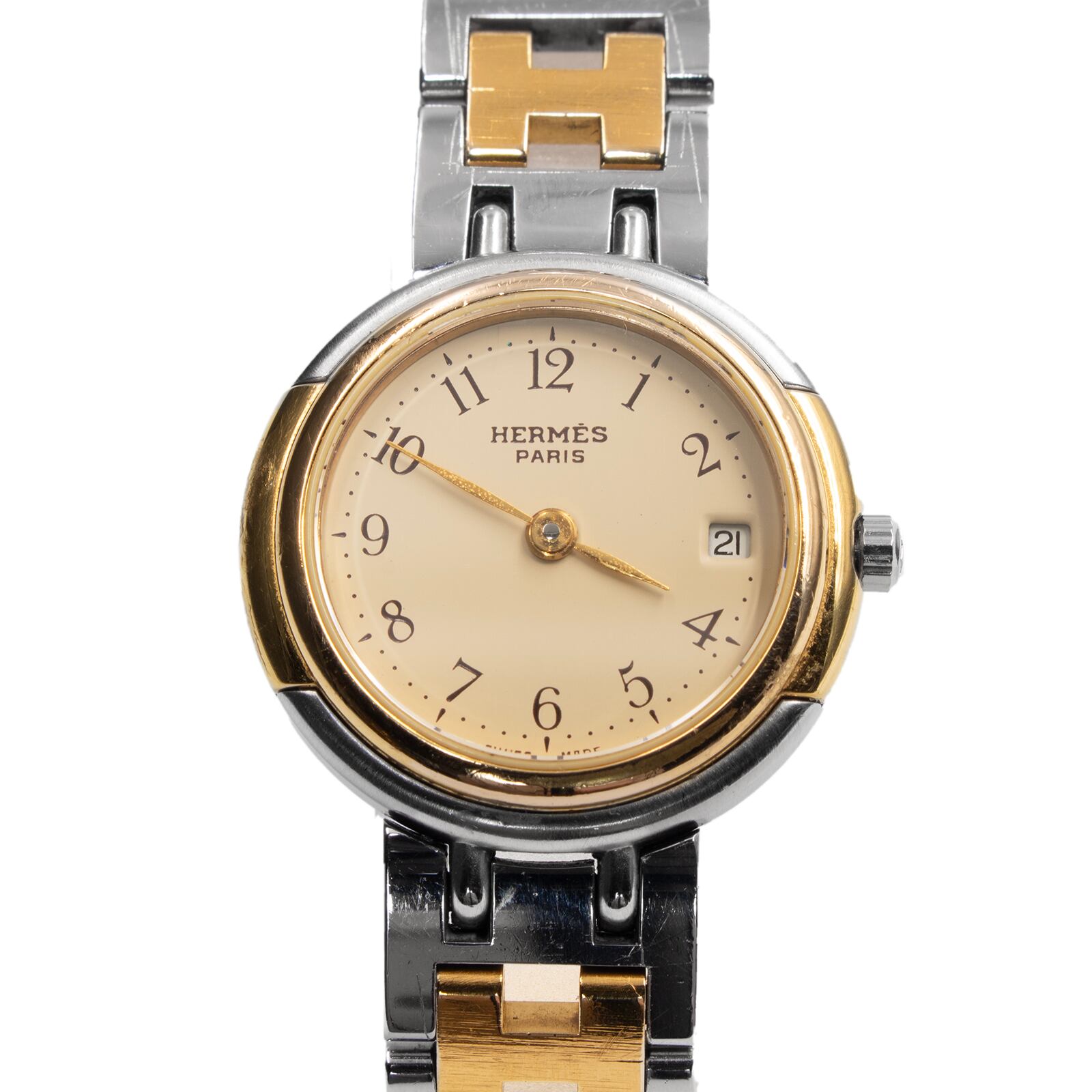 エルメス ウィンザー 腕時計 Hバンド コンビ アイボリー文字盤