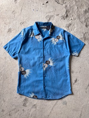 no boundaries/Dice print S/S Shirt/M/ダイスプリント半袖シャツ/オ－プンカラ－/ブル－/ノーバウンダリーズ