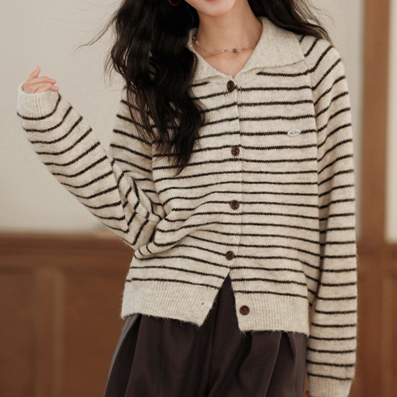 Cozy Stripe Knit Cardigan R0228