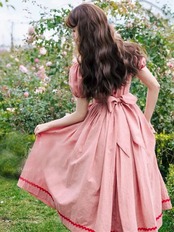 【0063】Retro Gingham Check Short Sleeve Dress