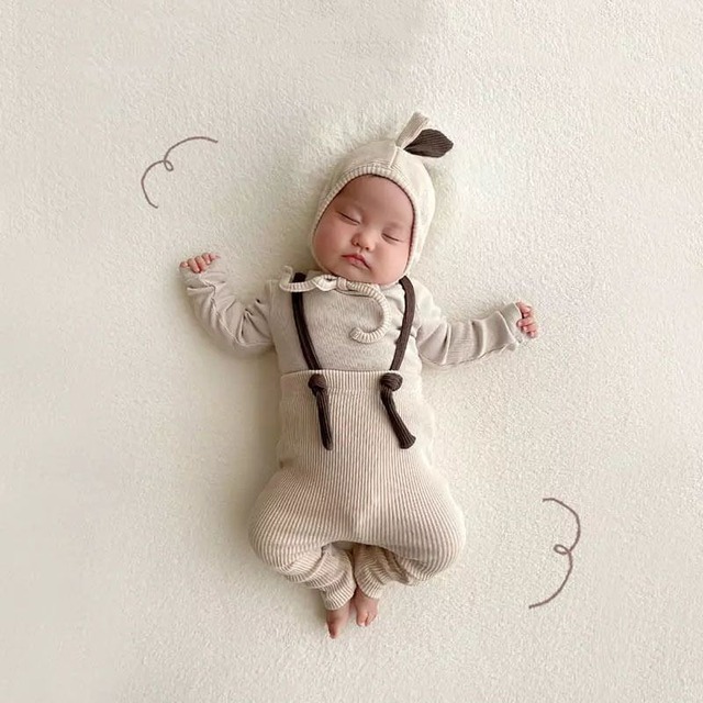 【秋作】りんご帽子付きリブサロペット　全5色