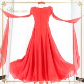 社交ダンス 衣装 スタンダード ドレス ワンピース パーティドレス レッド系 赤 チョーカー prima boutique プリマブティック フロート 長袖 社交ダンスドレス フロート付き ドレスワンピース パーティ用 ドレス 赤色 伸縮性 大人用 フリル デザイン 体型カバー おしゃれ イベント用 モダンダンス用 女性用 ダンス衣装 競技用ドレス 格安 ドレスアップ 着心地抜群