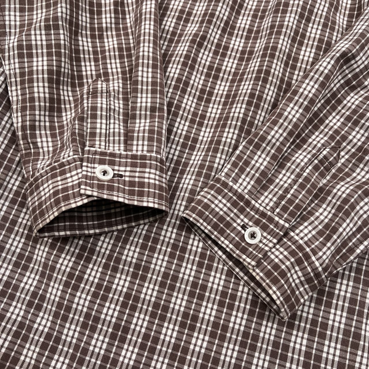 CROCODILE クロコダイル チェック バンドカラー シャツ チェニック サイズ L /レディース/スタンドカラー/ブラウン