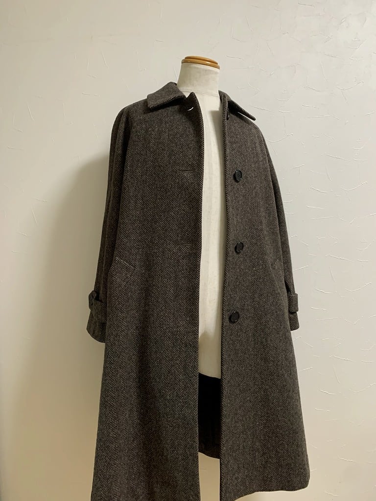 1980's Herringbone Tweed Single Long Coat