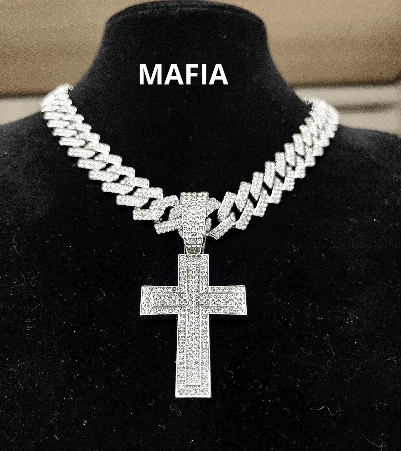 シルバー クロステニスチェーン ネックレス iced out 十字架