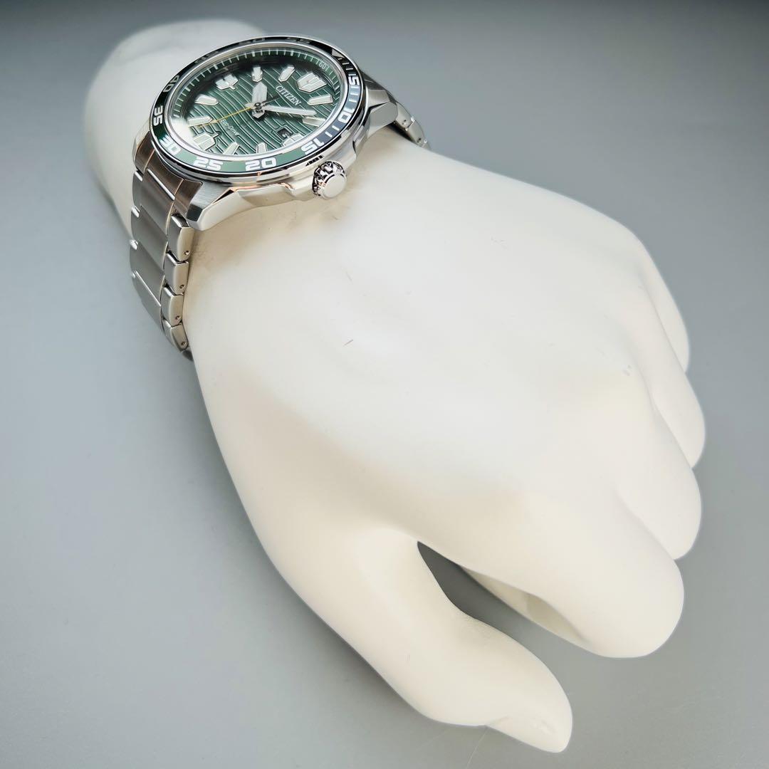 シチズン展示品 腕時計メンズ エコドライブ グリーン シルバー ソーラー 海外品