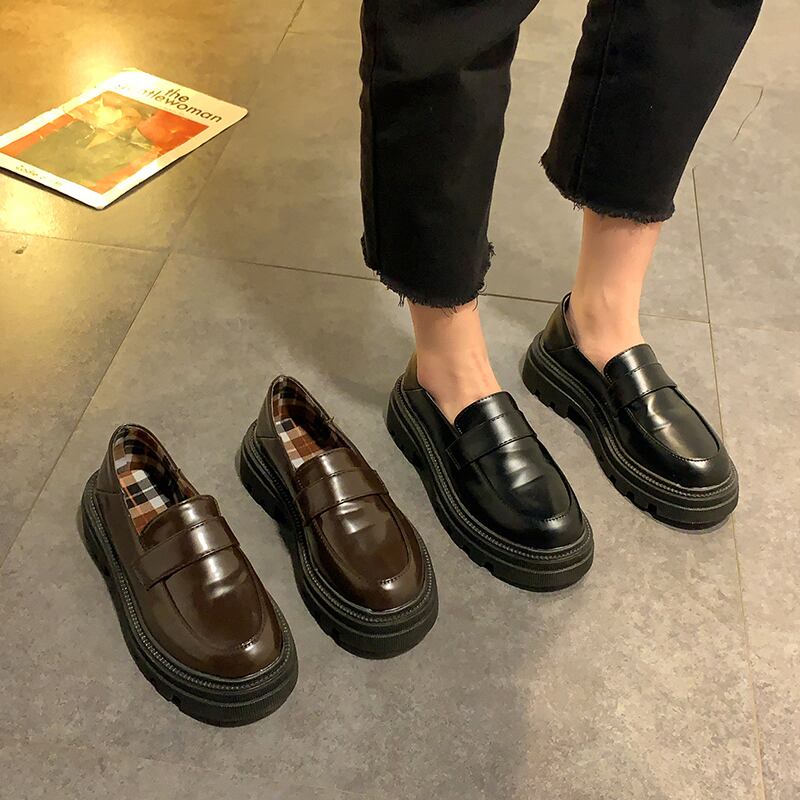 ブラックレザースタイルスプリングオータムスタンダード 靴 シューズ レトロ 春物 秋物 部族の婦人靴53321629570