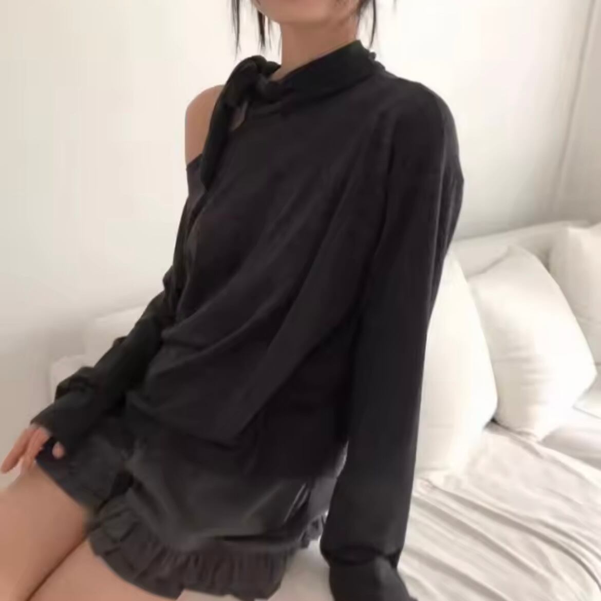 ribbon neck one shoulder tops