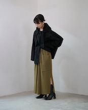 METHO - Rib Skirt (Light Weight) ：Olive Green｜ウエストゴム／ビッグポケット／ドローコード