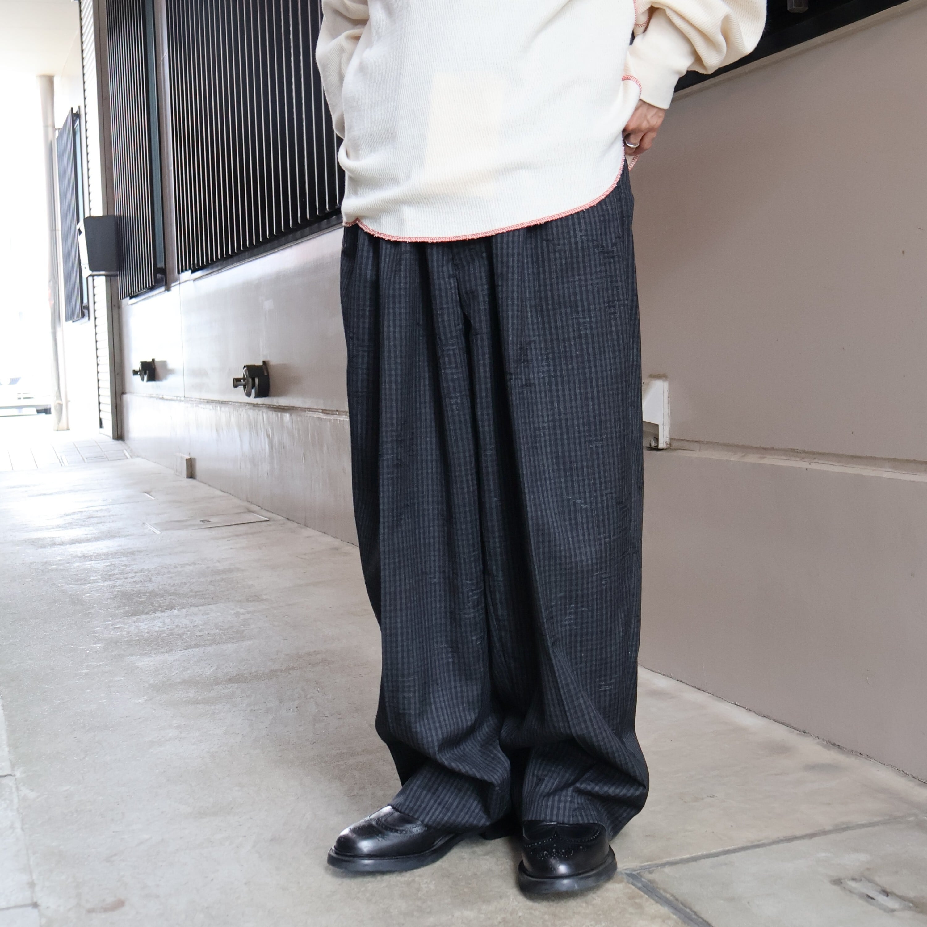 nonnotte “ Draping Five-Tuck Wide Trousers ( Trace Bird Plaid )”