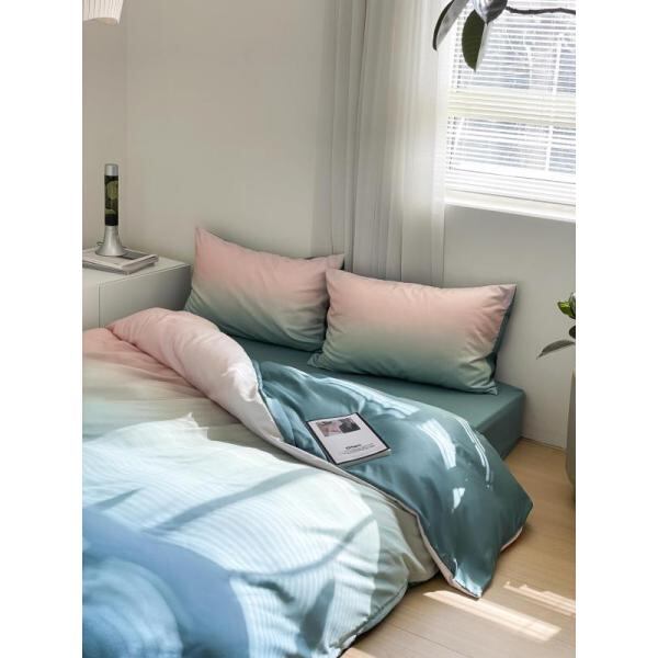 LAOS COTTON チェック柄 ダブル以上 ベッドスプレッド ライトブルー