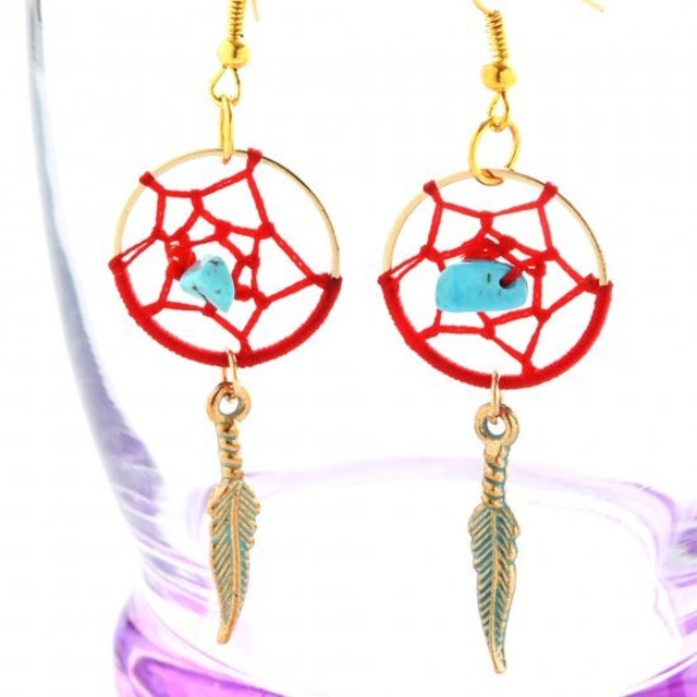 バリ島 インディアンピアス ドリームキャッチャー レッド