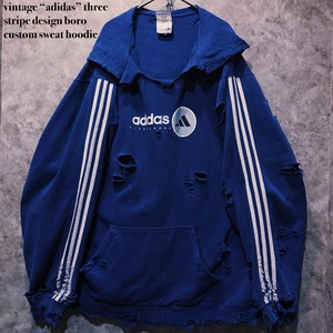 【 doppio】vintage “adidas” three stripe design boro custom sweat hoodie