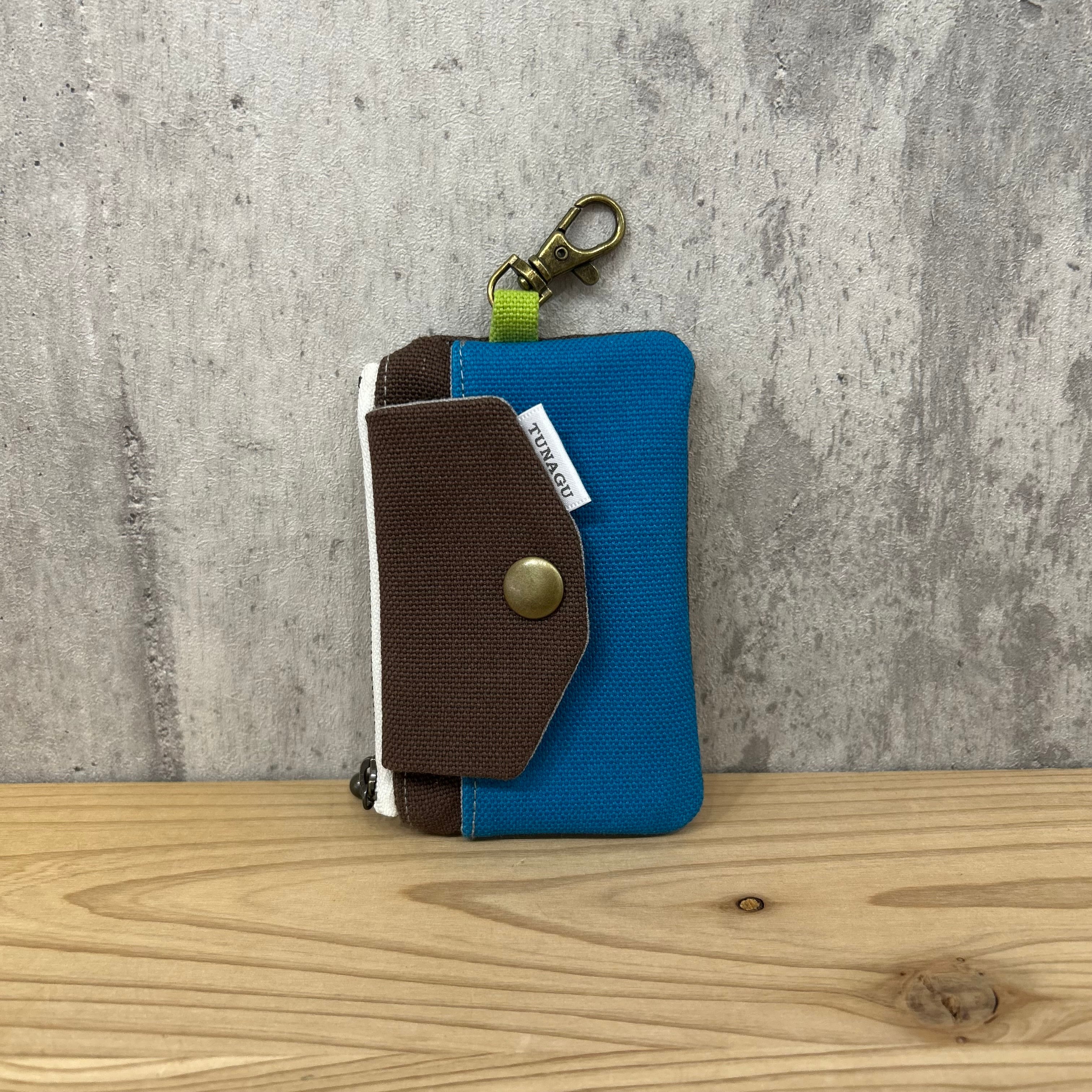.+*Mini Wallet / カードや小銭、お札入れに【焦茶×ダークブルー】
