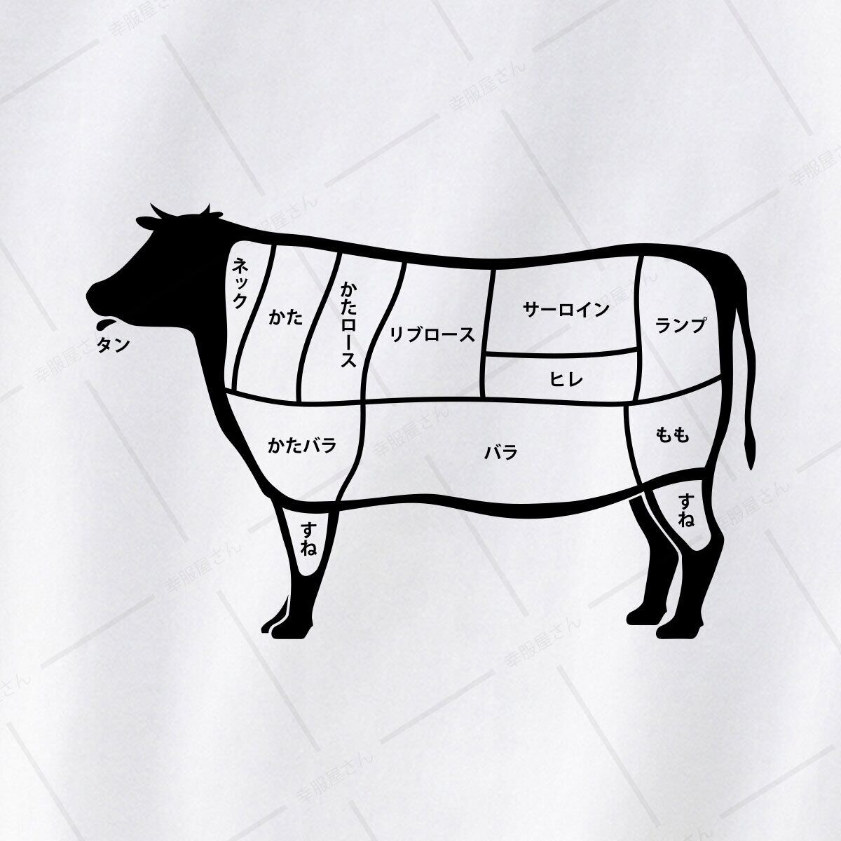 牛肉部位 おもしろ Tシャツ am62 お肉 バーベキュー 哺乳類