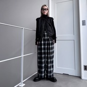 Double pleated ombre check PT/black