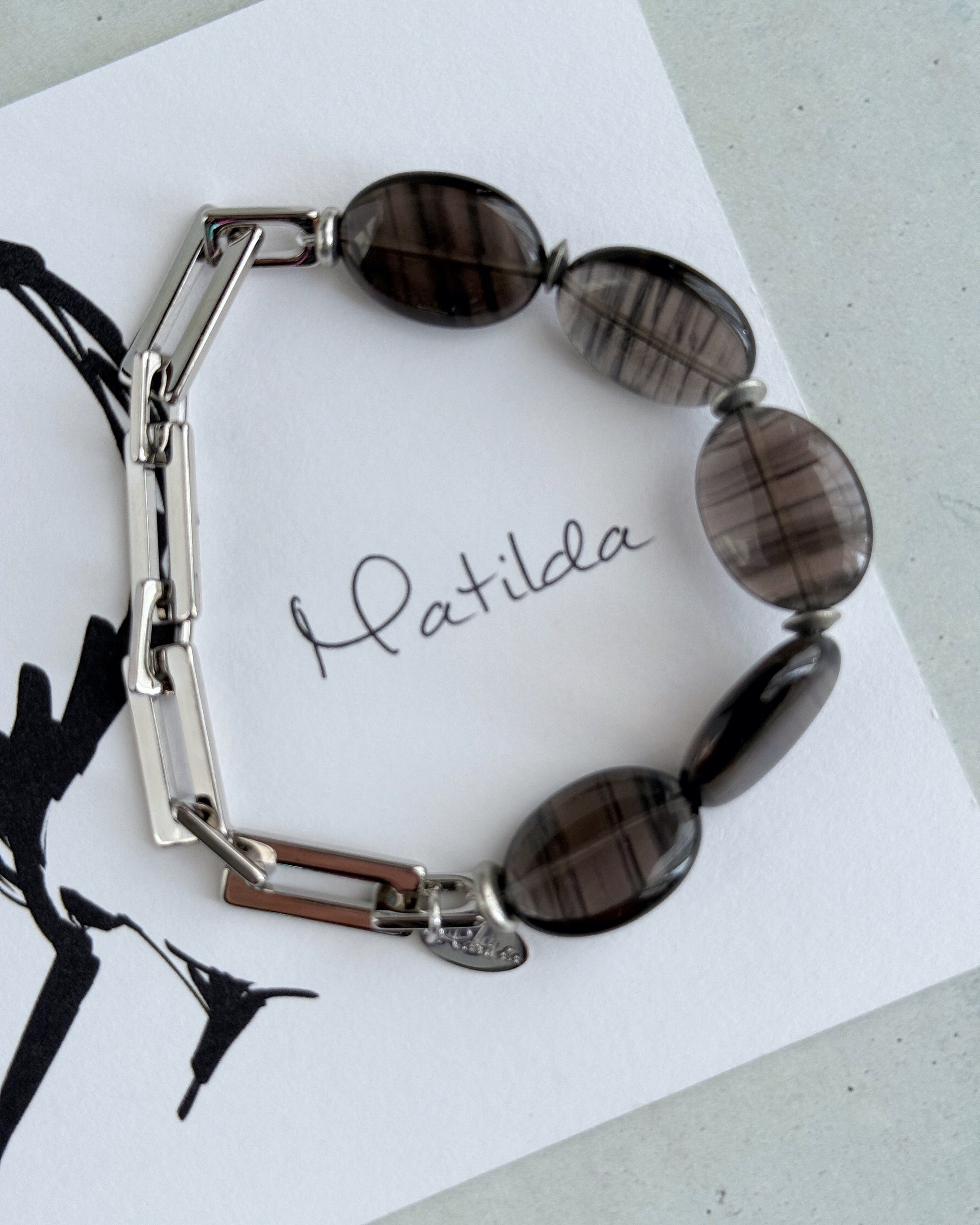 Chain & stone bracelet(レムリアンオブシディアン)