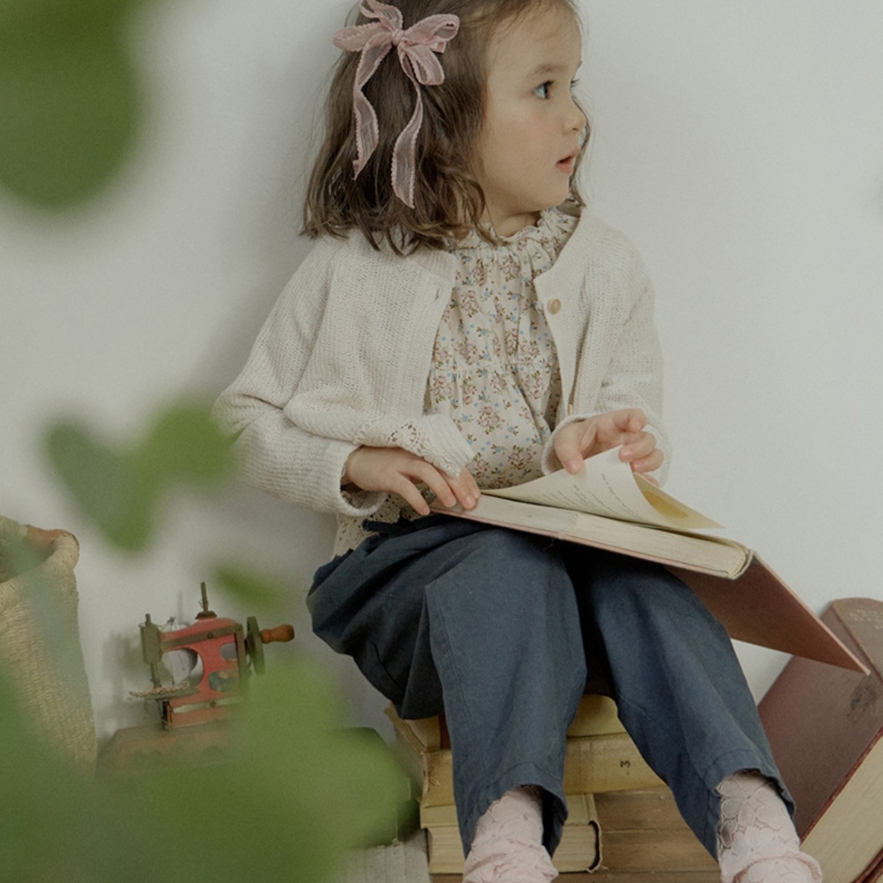 秋花柄フリルブラウス2色