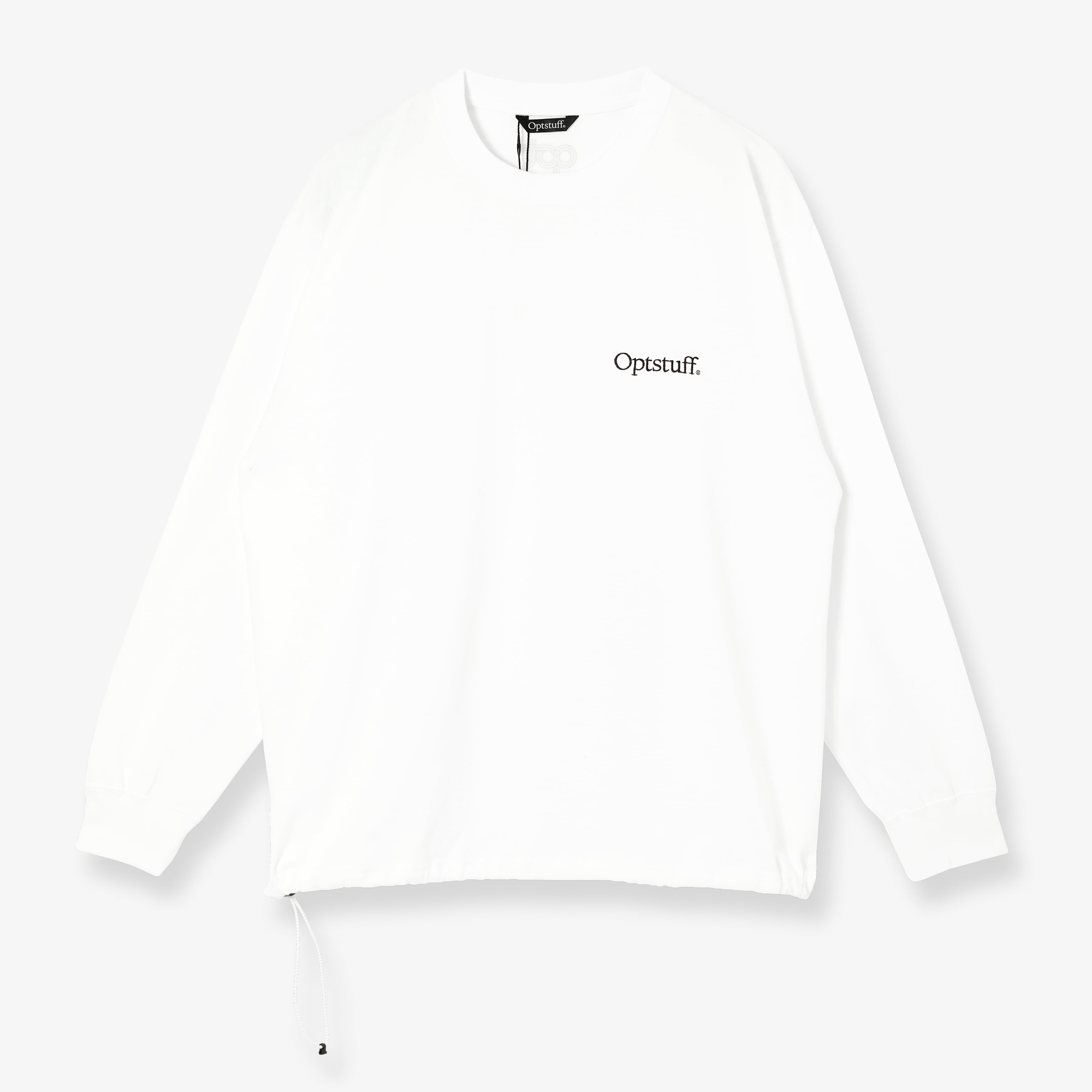 トップス OPTSTUFF DRAWSTRING NYLON LONG-SLEEVE T OPTSTUFF] DRAWSTRING LONG SLEEVE T-SHIRT (WHITE) | OPTSTUFF