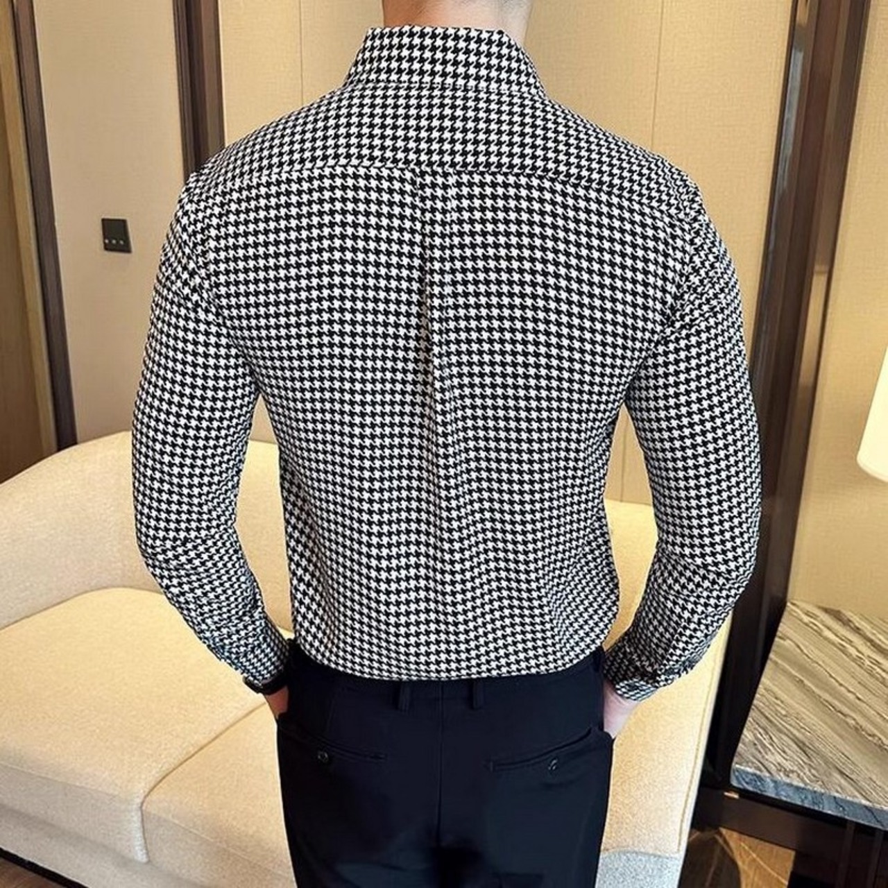 plaid v-neck shirt tops 00196