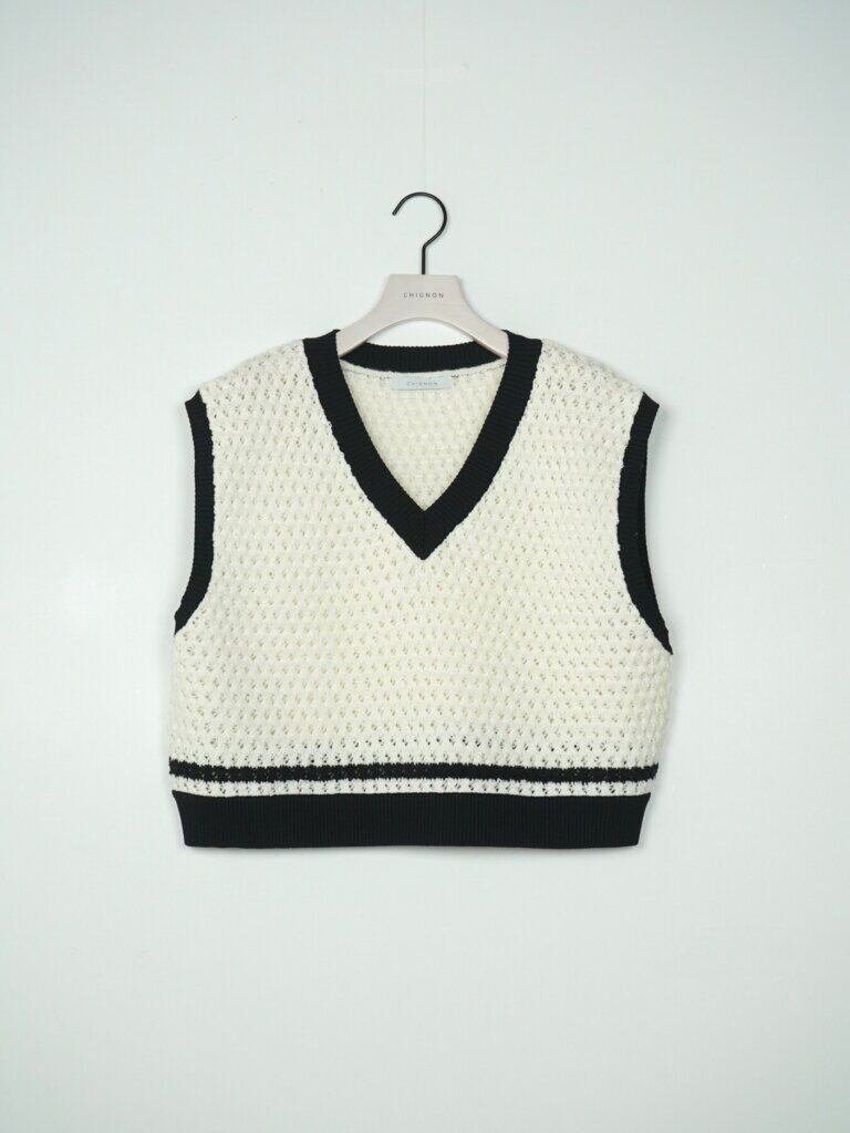 【12/上旬〜中旬入荷次第お届けのご予約】 CHIGNON/シニヨン コントラストニットベスト 9566-744JR
