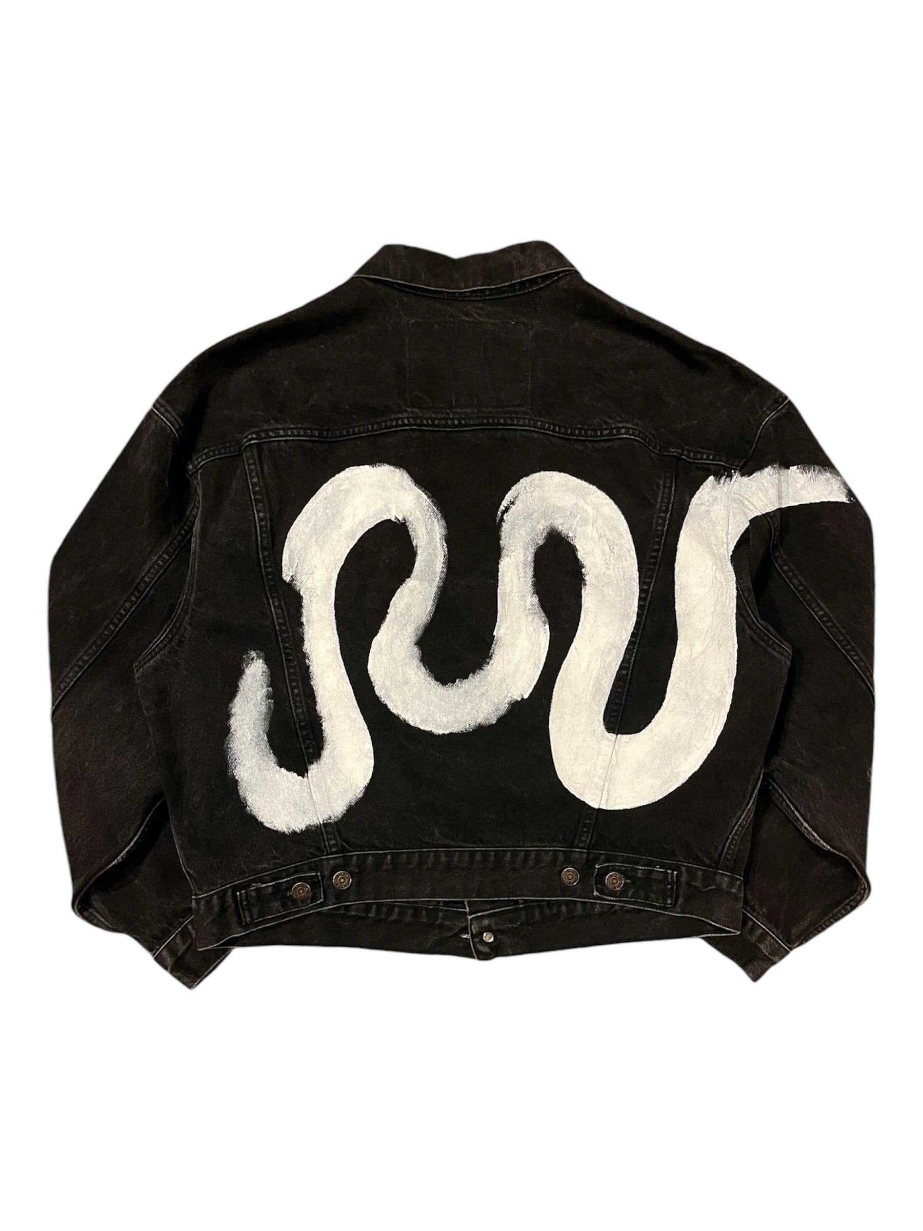 90s Levi's 70598-4159 Black Denim Hand Painted Tracker 90s Levi's 70598-4159 Black Denim Hand Painted Tracker