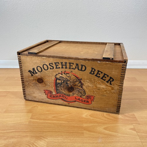 #1098 ビンテージ 蓋付き 木箱 収納ボックス キャンプギア Moosehead Beer