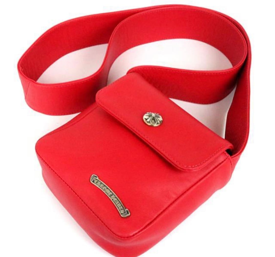 CHROME HEARTS クロムハーツ ミニショルダー バッグ クロスボタン レザー 赤