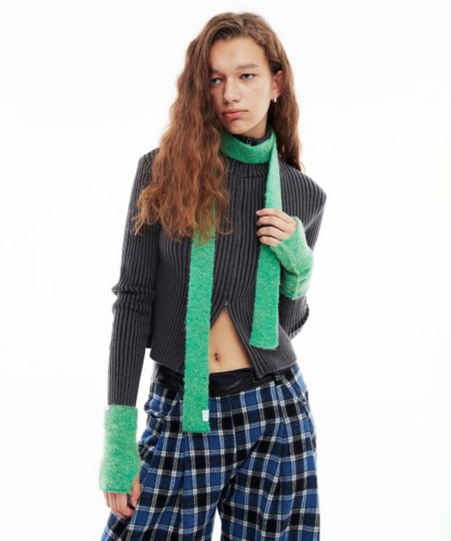 [FENNEC] BRUSH KNIT MUFFLER - APPLE GREEN