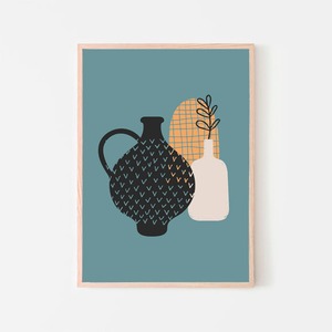 アブストラクトアート / アートポスター インテリア 2L〜 植物 花瓶 壺 vase ミニマル 形 ブラック ブルートーン