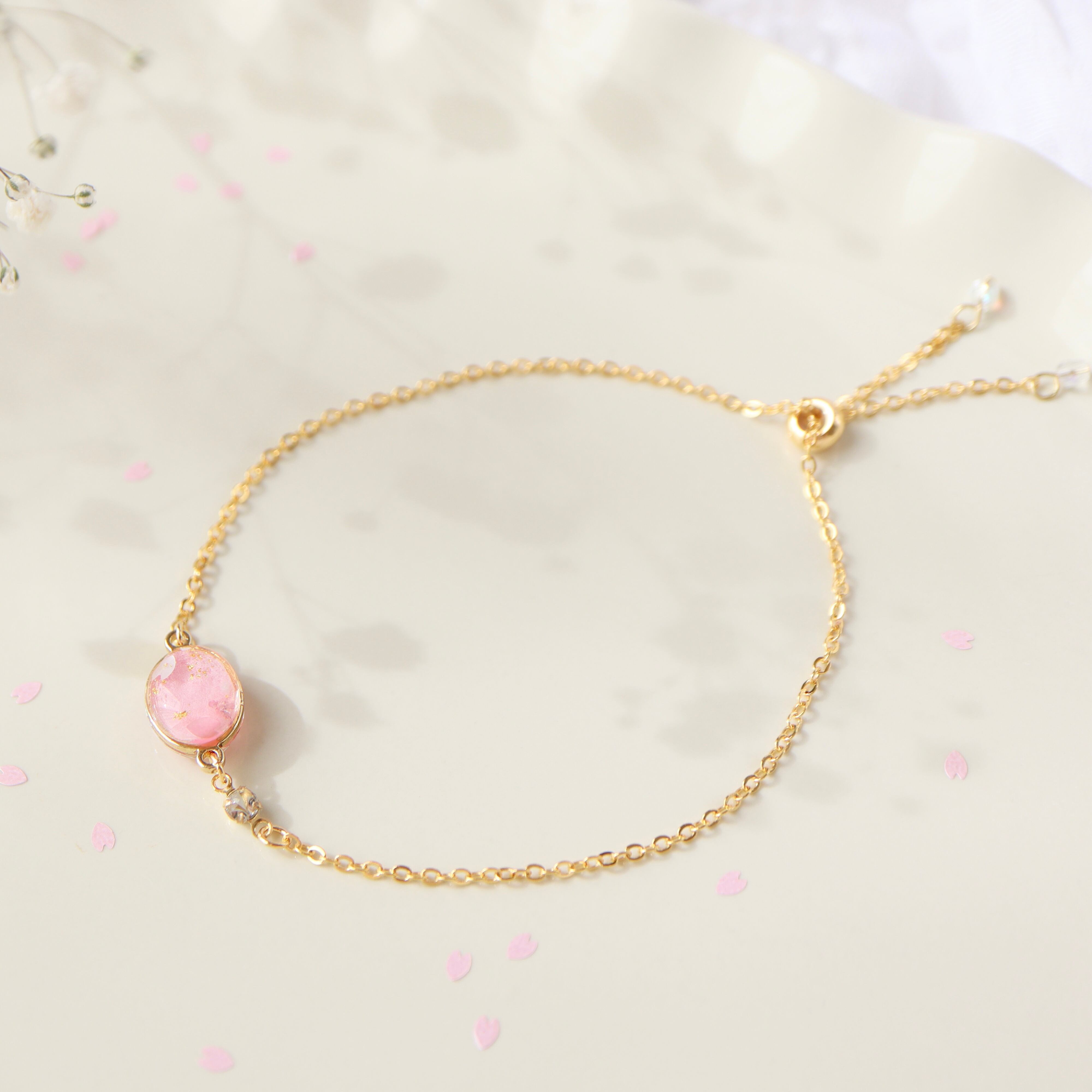 【ﾌﾞﾚｽﾚｯﾄ】 1点もの＊和紙と水彩の彩り ~桜~