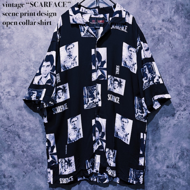 【doppio】vintage “SCARFACE” scene print design open collar shirt