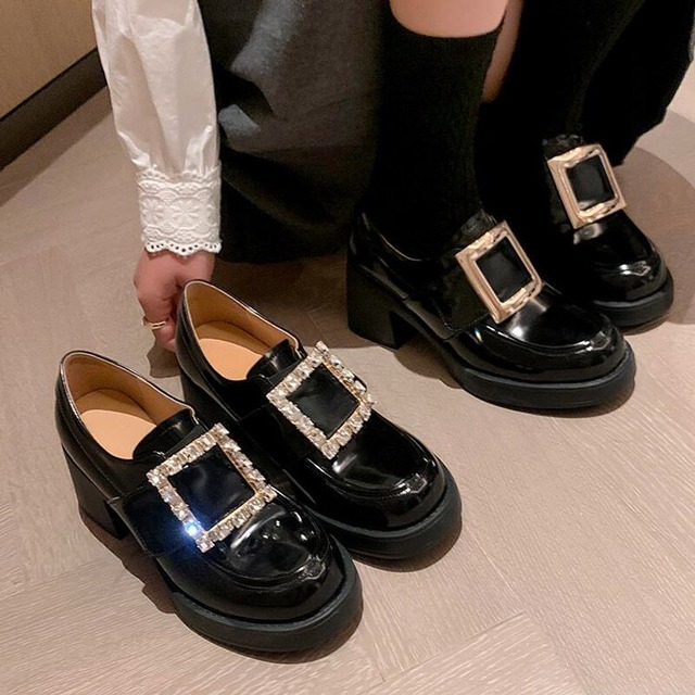 【34-40】Square buckle platform loafer　M086