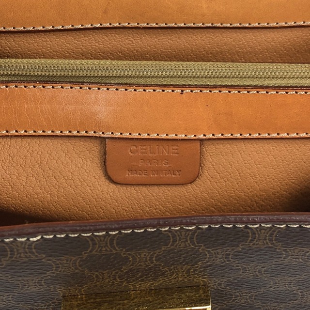 CELINE セリーヌ マカダム ショルダーバッグ ブラウン ロゴ ターンロック PVCレザー 2WAY vintage ヴィンテージ オールド tw3c3x