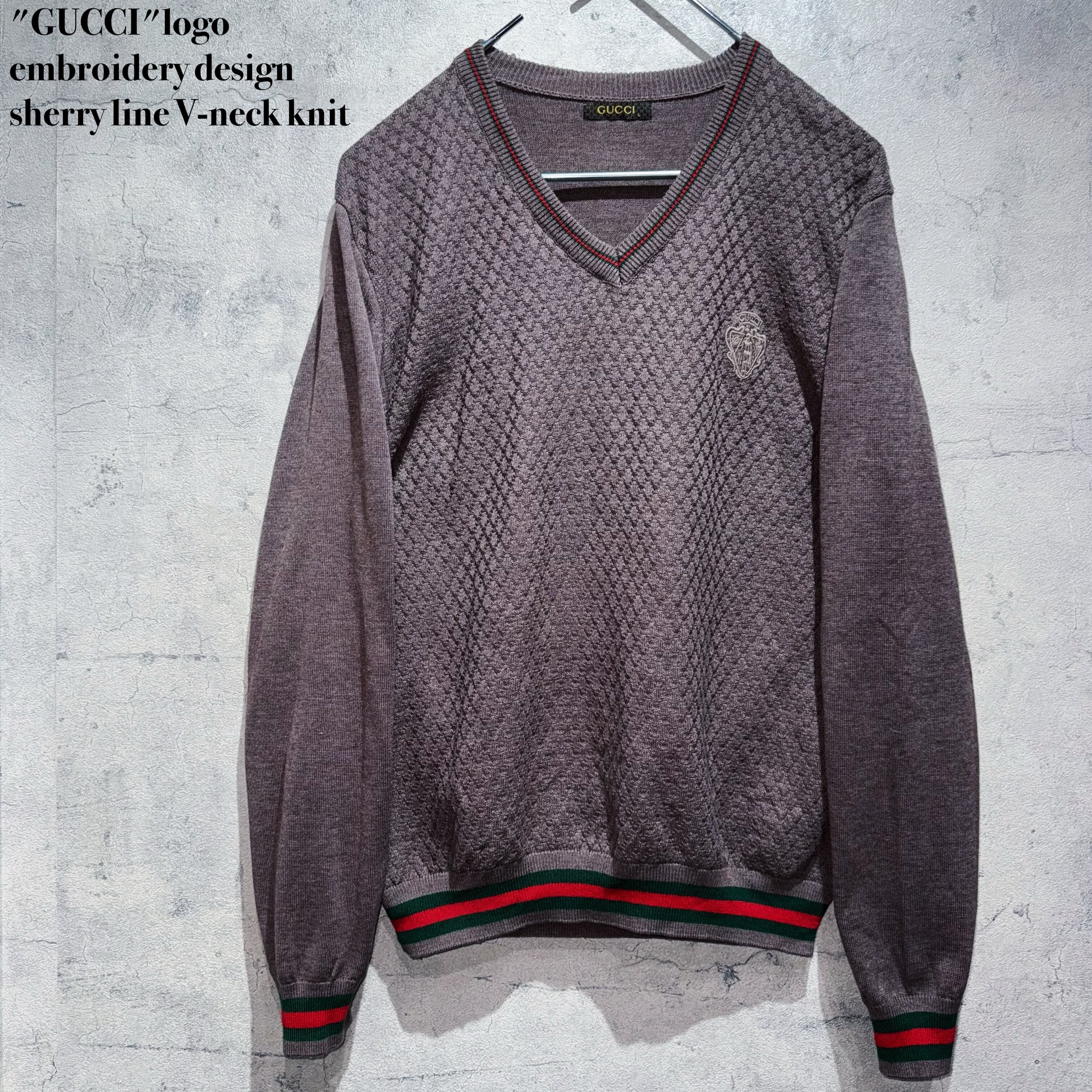 "GUCCI"logo embroidery design sherry line V-neck knit