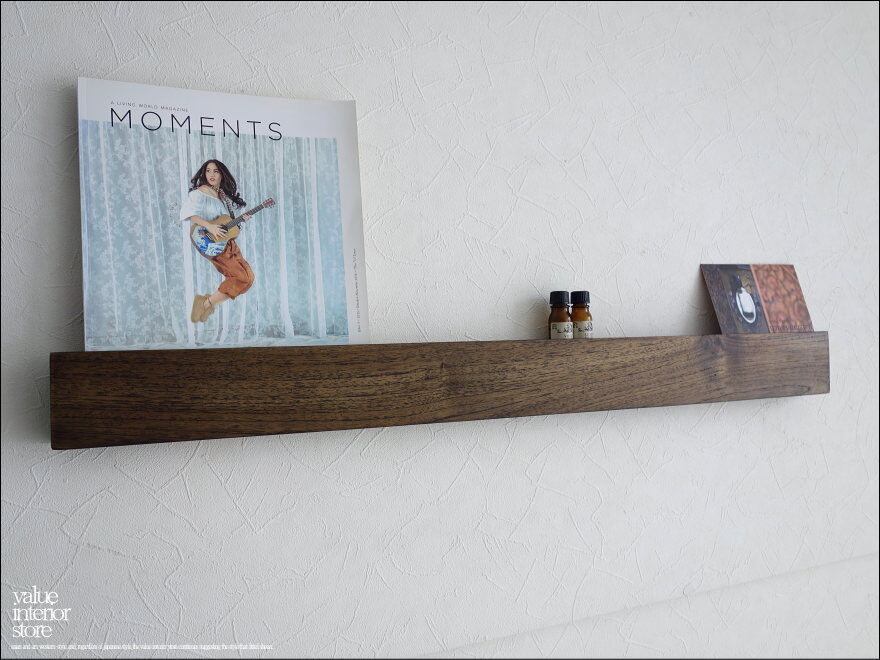 チーク材 ウォールシェルフ角WM88cm 無垢 壁掛収納 ラック 真鍮 壁掛け