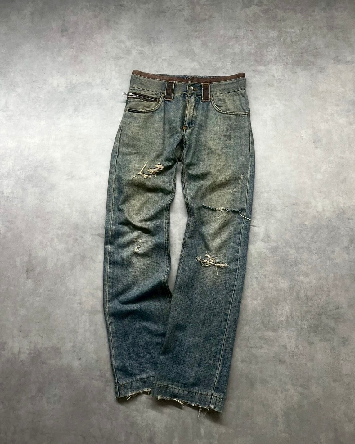 00s DOLCE&GABBANA Leather Piping Damage Denim Pants ITALY製 | VOLAR