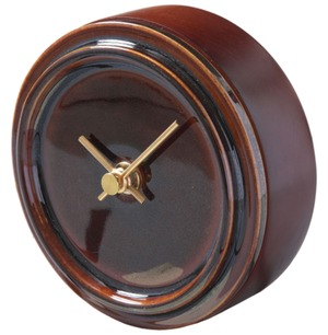 杉浦製陶 置き時計 日本製 TILE WOOD CLOCK 陶磁器 木 直径11.5 奥行4.5cm 重量350g 飴釉