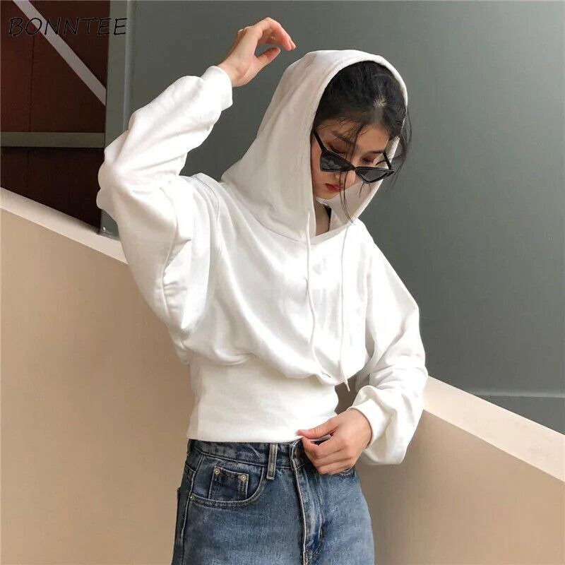 【新作】【送料無料】 パーカー女性作物学生ファッション居心地の良い女性フード付きミニマリストオールマッチ韓国スタイルソリッドデイリーカレッジソフトドローストリング 0282046610493