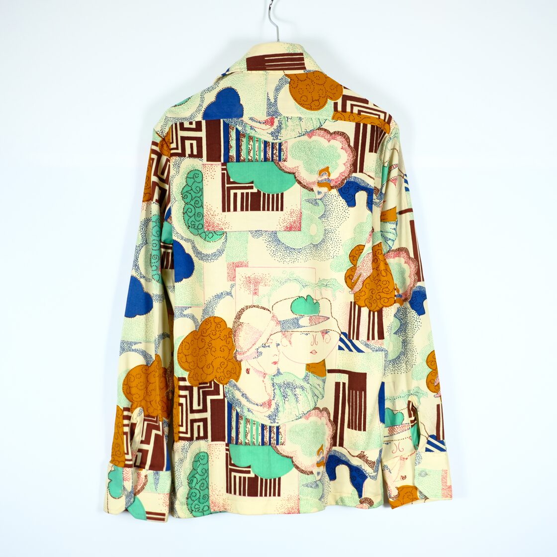 1970s ビンテージ 総柄デザイン アートポリシャツ 古着屋 人物画 
