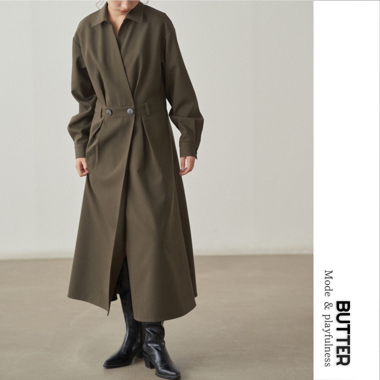 Front Button Midi-Length Shirt Dress 00859