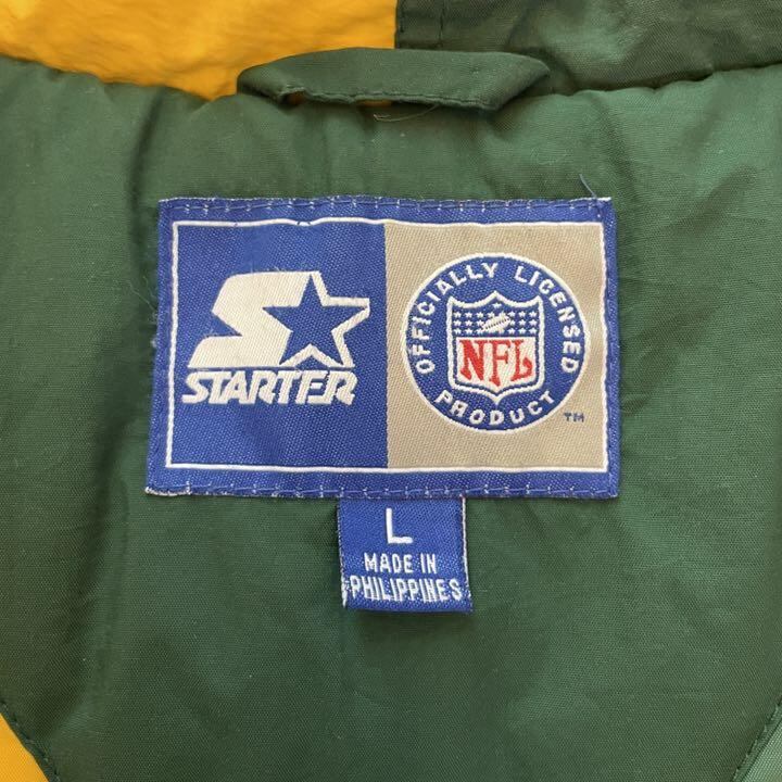 90s 中綿ナイロンジャケット スターターパッカーズ 刺繍ビッグロゴ 緑L